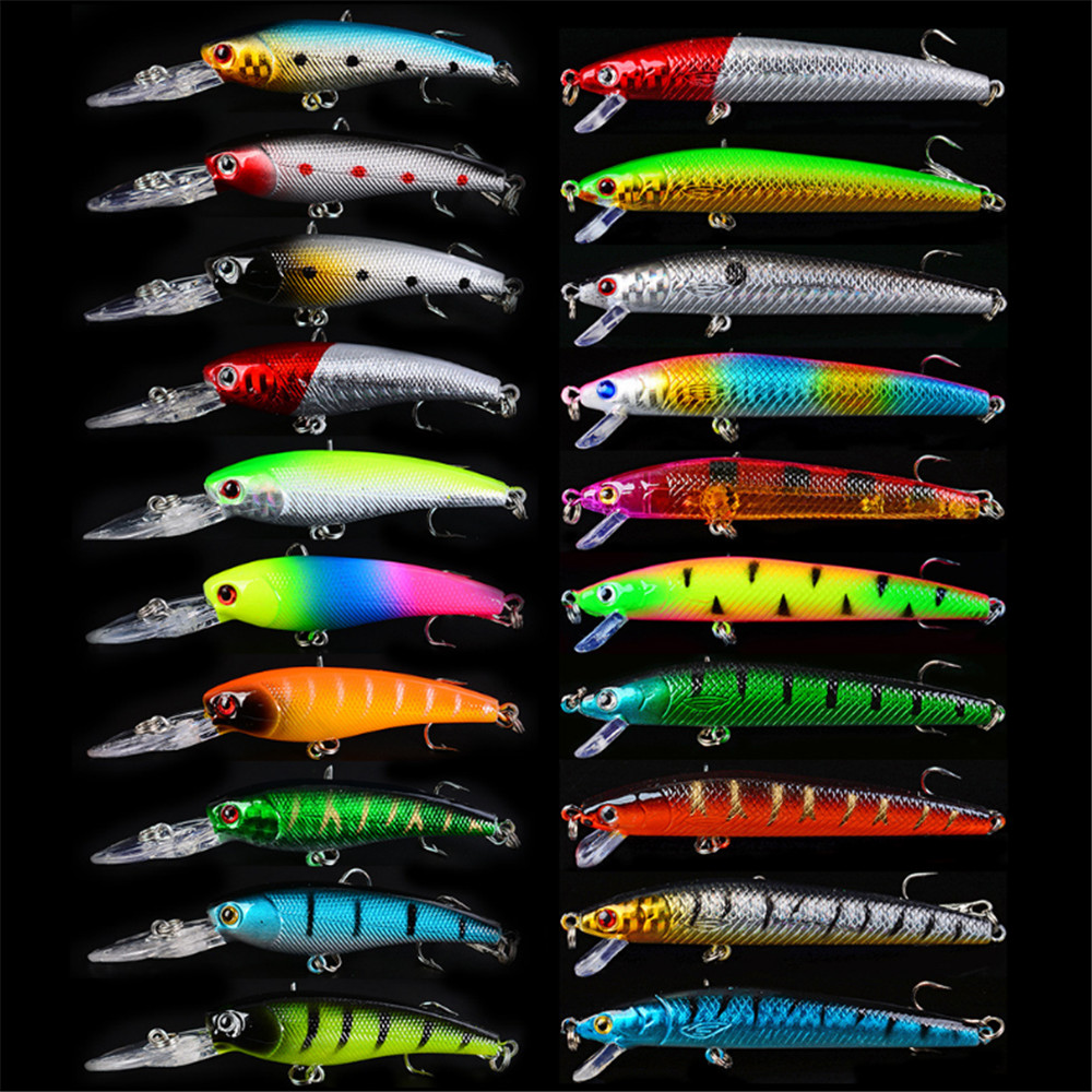 Marine Salt Mix - 20ชิ้น/ล็อตMinnowตกปลาเหยื่อเบสน้ำจืดสดลอย3DตาWobbler Tackleเหยื่อHard Crankbait Pescaชุดชุด