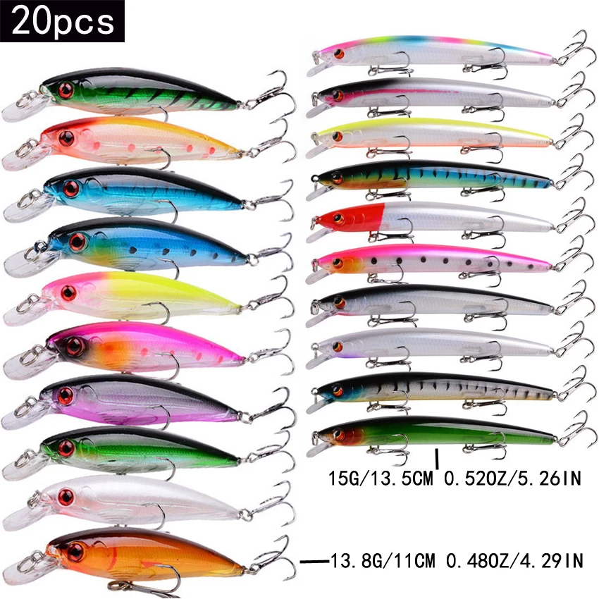 Marine Salt Mix - 20/10 ชิ้น/ล็อต Minnow เหยื่อตกปลาชุดเบสเกลือสดน้ําจม 3D ตา
