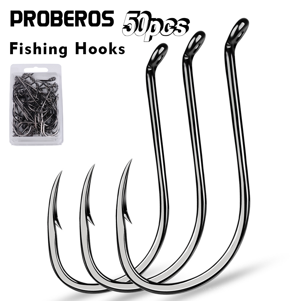 Marine Salt Mix - PROBEROS 50 ชิ้น ตะขอเบ็ดตกปลาแบบมีหนามสำหรับน้ำเค็ม ผลิตจากเหล็กคาร์บอนสูง เหมาะสำหรับตกปลา